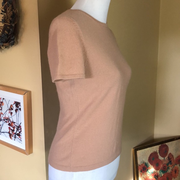 Vtg Y2K NEIMAN MARCUS sz Medium 100% Pure Cashmere Crewneck Sweater ZipBack Tan - Picture 3 of 11